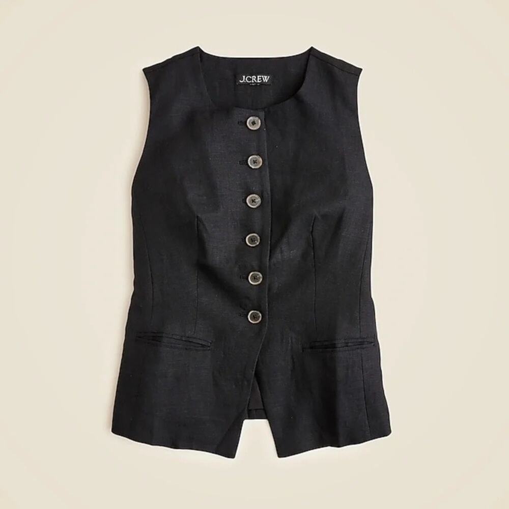 J. Crew Cutaway Vest Top In Linen Button-Up Women's 10 Tailored Black
